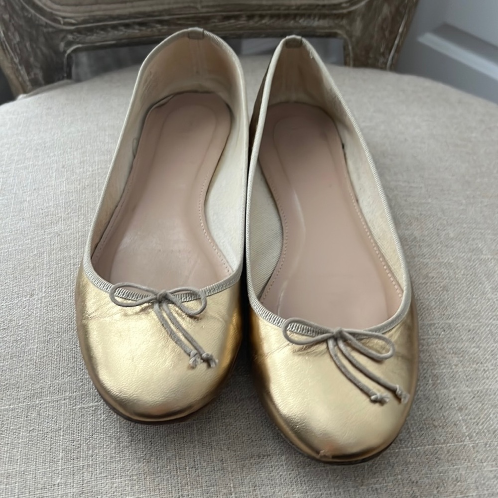J.Crew Gold Leather Ballet Flats 8.5